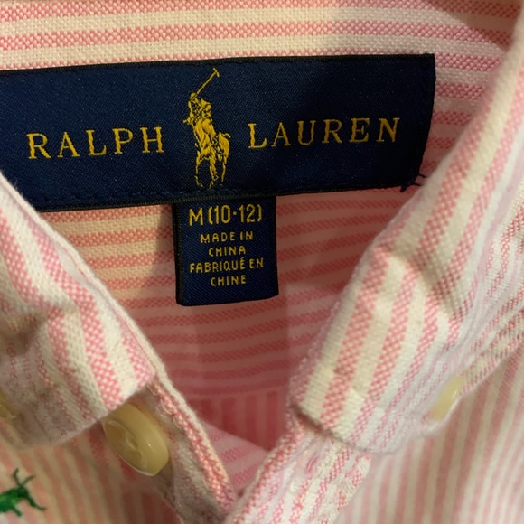 Ralph Lauren pink and white pinstripe button down shirt with grasshoppers - Picture 2 of 2